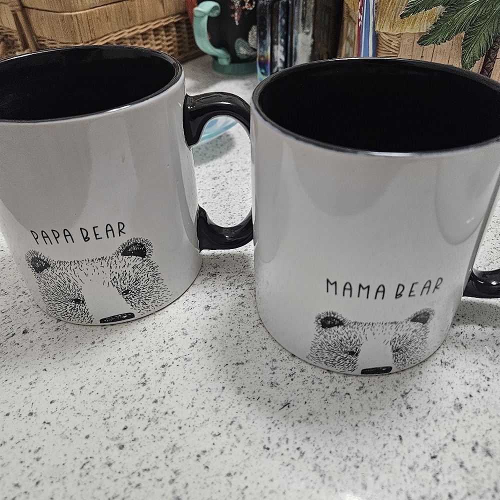 Papa Bear and Mama Bear Mug Set - Black and White